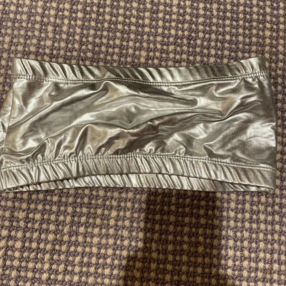 Metallic silver bandeau top